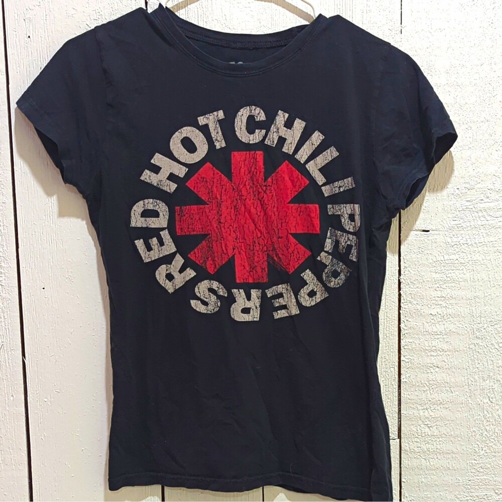 Red Hot Chili Peppers Black Graphic T-Shirt Red Asterisk Logo Rock & Pop Size M